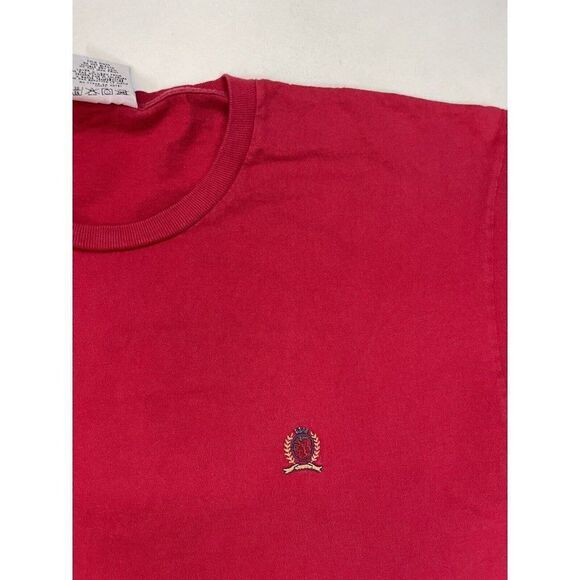 VINTAGE Tommy Hilfiger Crest Logo T-shirt Men XL Red Short Sleeve USA 90s - Picture 2 of 7